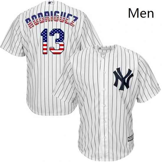Mens Majestic New York Yankees 13 Alex Rodriguez Replica White USA Flag Fashion MLB Jersey